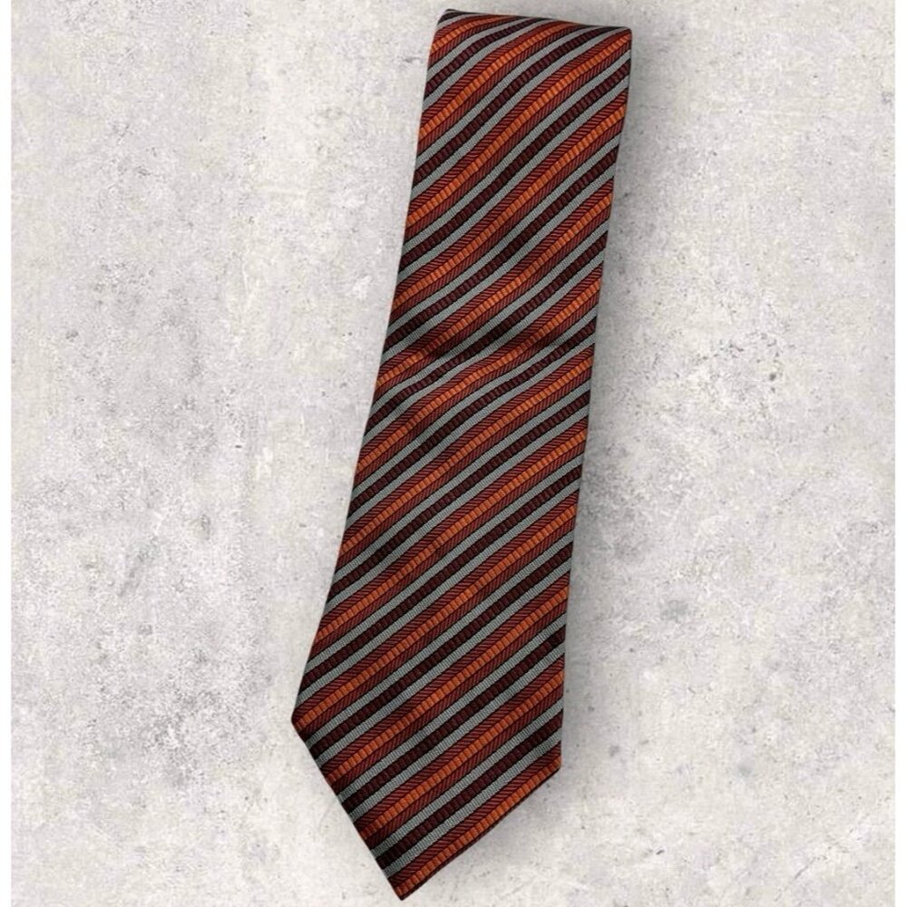 NEW VIVIENNE WESTWOOD Silk Tie ITALY Burgundy Orange Gray Striped W:3.6"